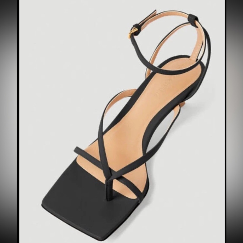 SOLD on eBay!! Bottega Veneta Black Stretch Strap Sandal Kitten Heel